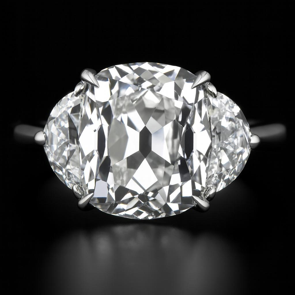 Femenino o masculino Anillo de diamantes brillantes de mina antigua de 2,70 quilates con certificación GIA y media luna en venta