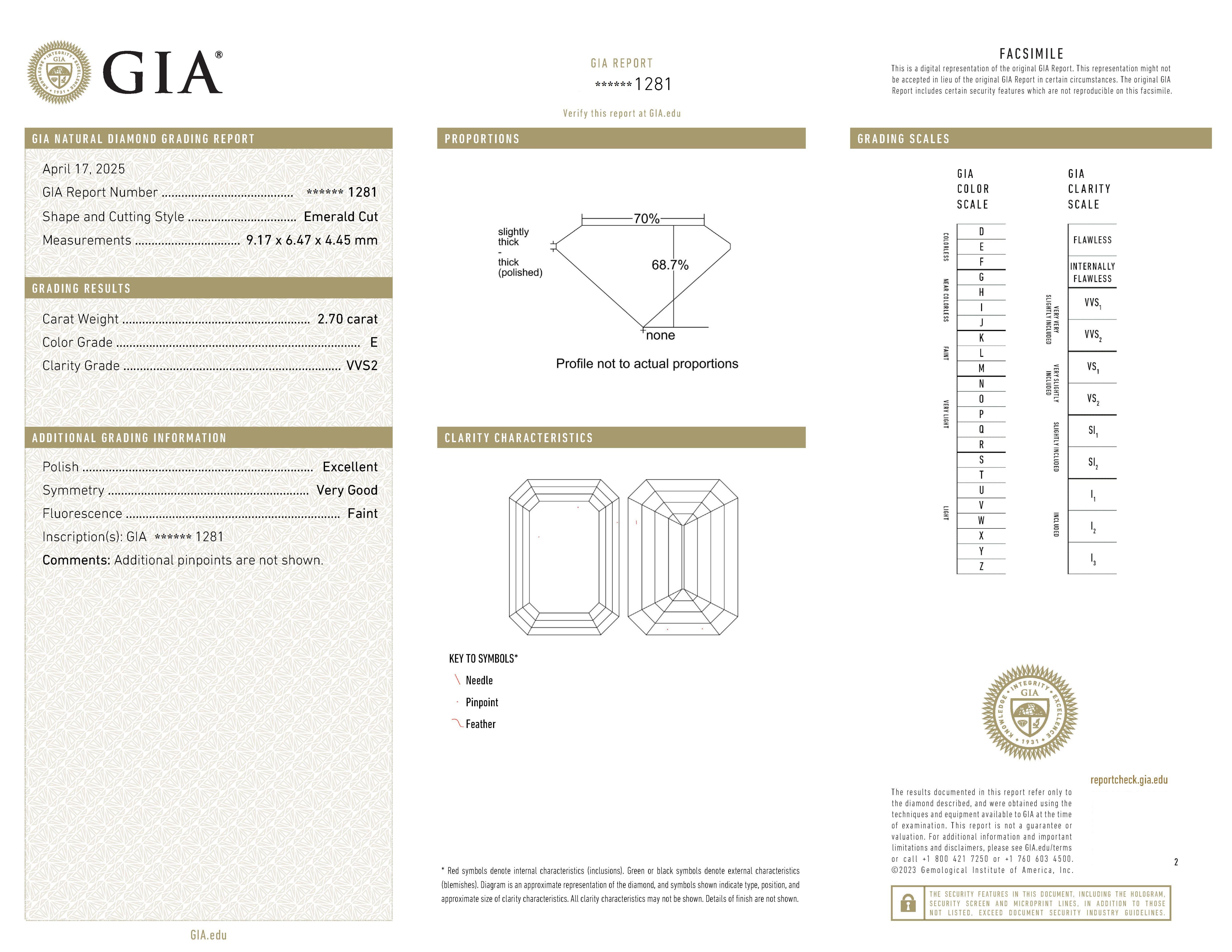 Contemporaneo Certificato GIA da 2.70 carati.  Anello in platino con diamante taglio smeraldo in vendita
