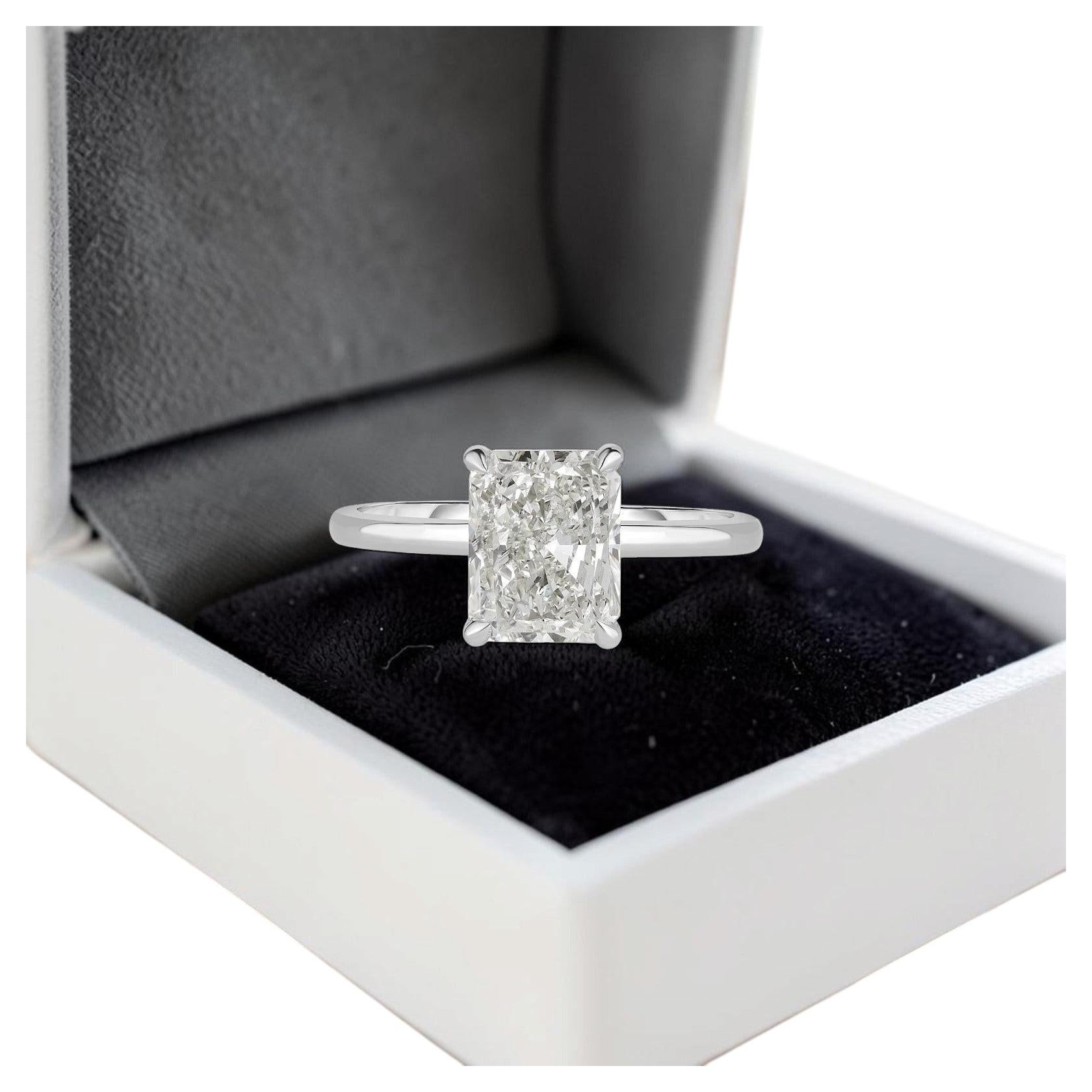 GIA Certified 2.70 Ct F/VS1 Radiant Diamond Hidden Halo Ring in 18K White Gold