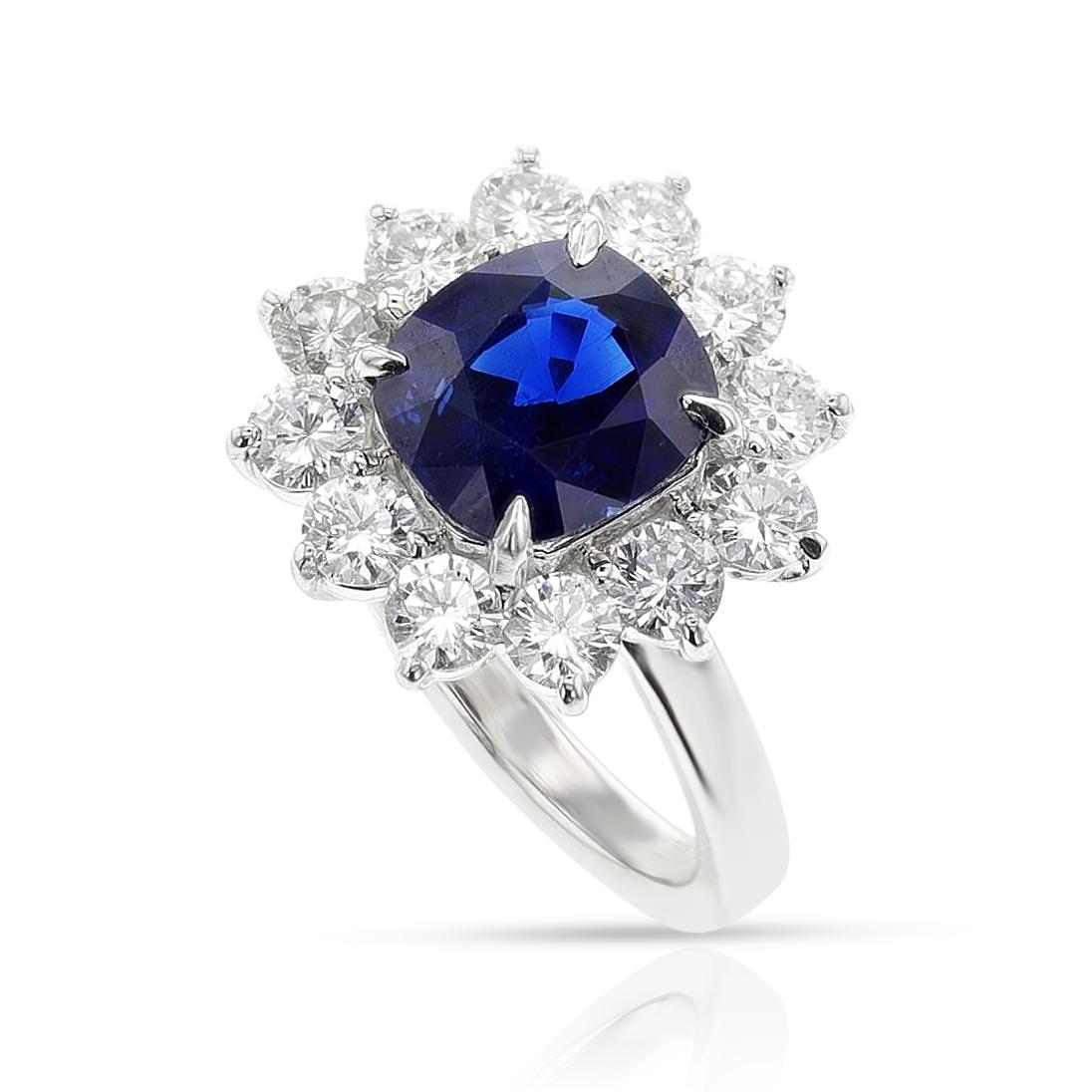 Cushion Cut GIA Certified 2.70 ct. Unheated Burma Sapphire and Diamond Ring, Platinum For Sale
