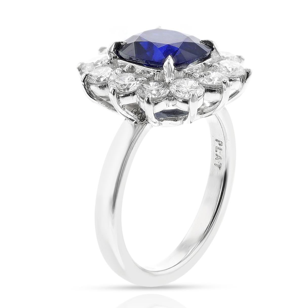 Women's or Men's GIA Certified 2.70 ct. Unheated Burma Sapphire and Diamond Ring, Platinum For Sale
