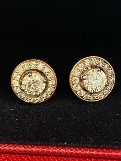 GIA Certified 2.70 Cts D VVS1 Round Diamonds Halo Stud Earrings in 18K Rose Gold