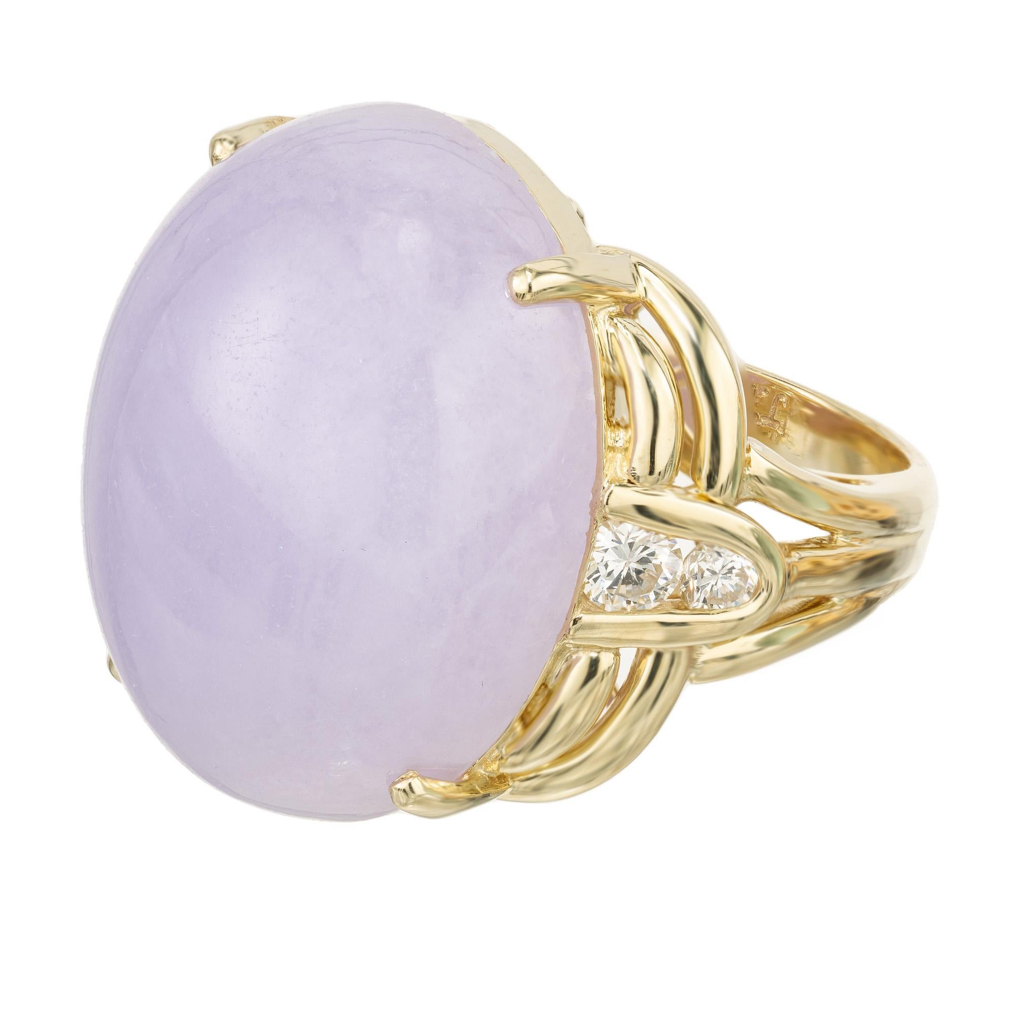 Women's GIA Certified 27.00 Carat Oval Purple Jadeite Jade Diamond Yellow Gold Ring For Sale