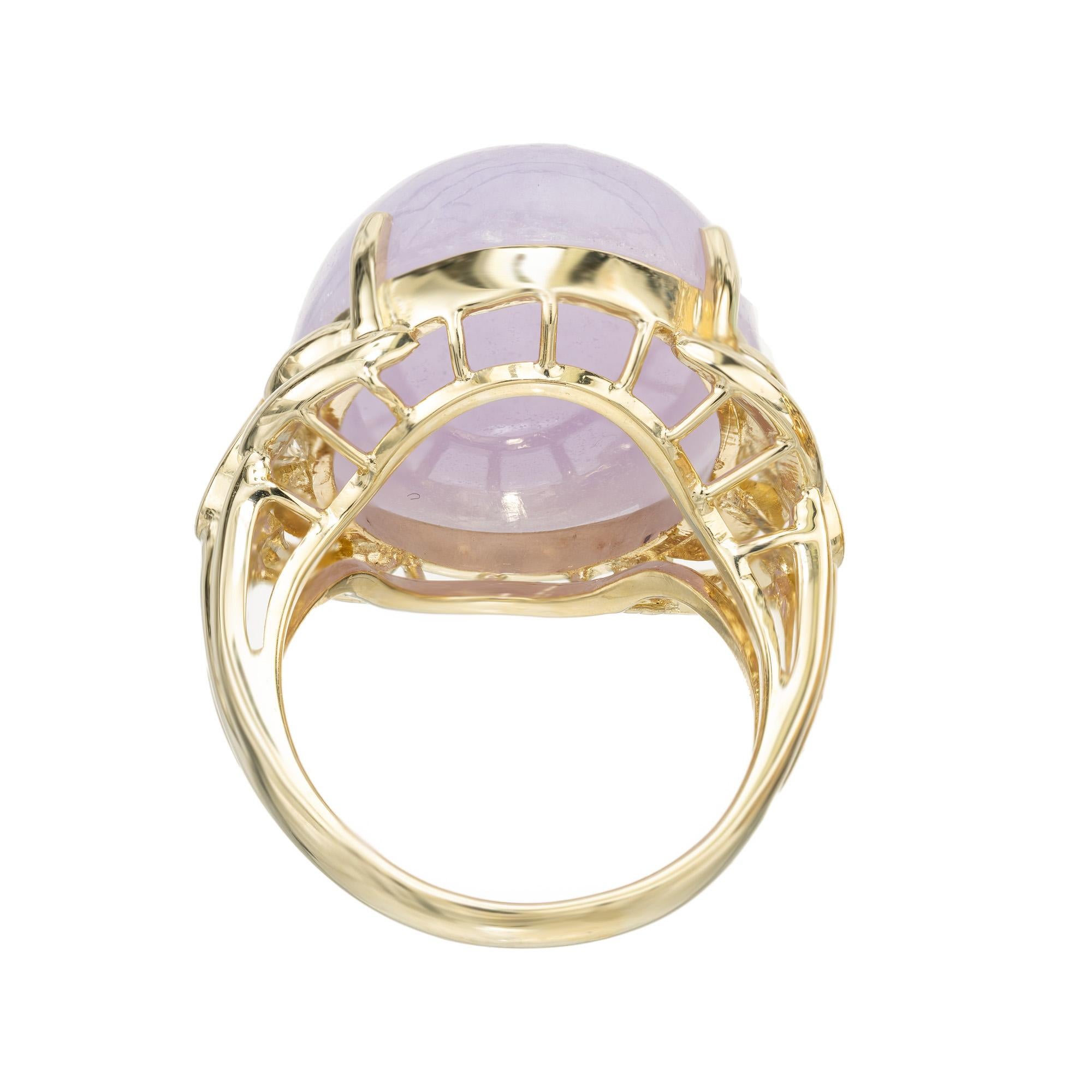 GIA Certified 27.00 Carat Oval Purple Jadeite Jade Diamond Yellow Gold Ring For Sale 2