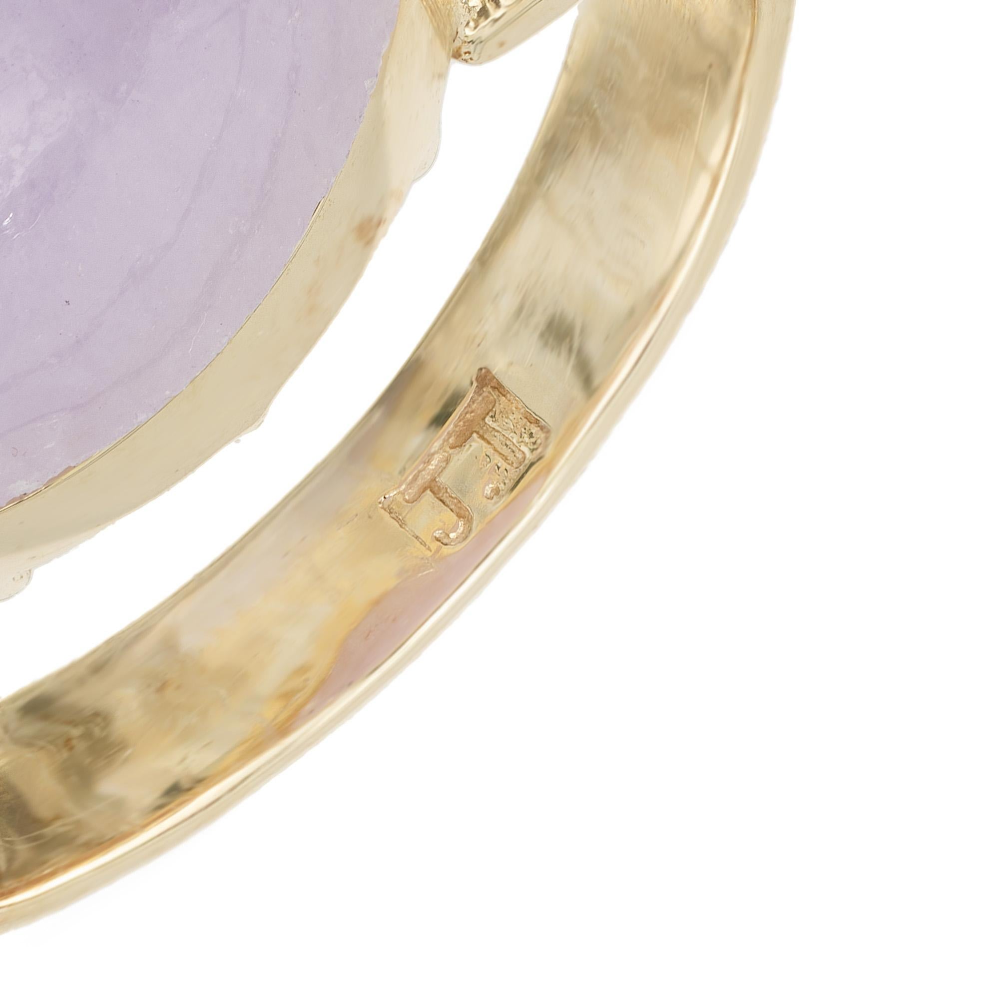 GIA Certified 27.00 Carat Oval Purple Jadeite Jade Diamond Yellow Gold Ring For Sale 3
