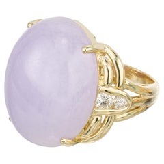 GIA Certified 27.00 Carat Oval Purple Jadeite Jade Diamond Yellow Gold Ring