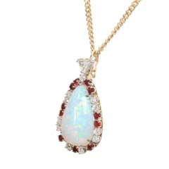 GIA Certified 27.03 Carat Opal Ruby Diamond 14k Two Tone Gold Pendant Necklace