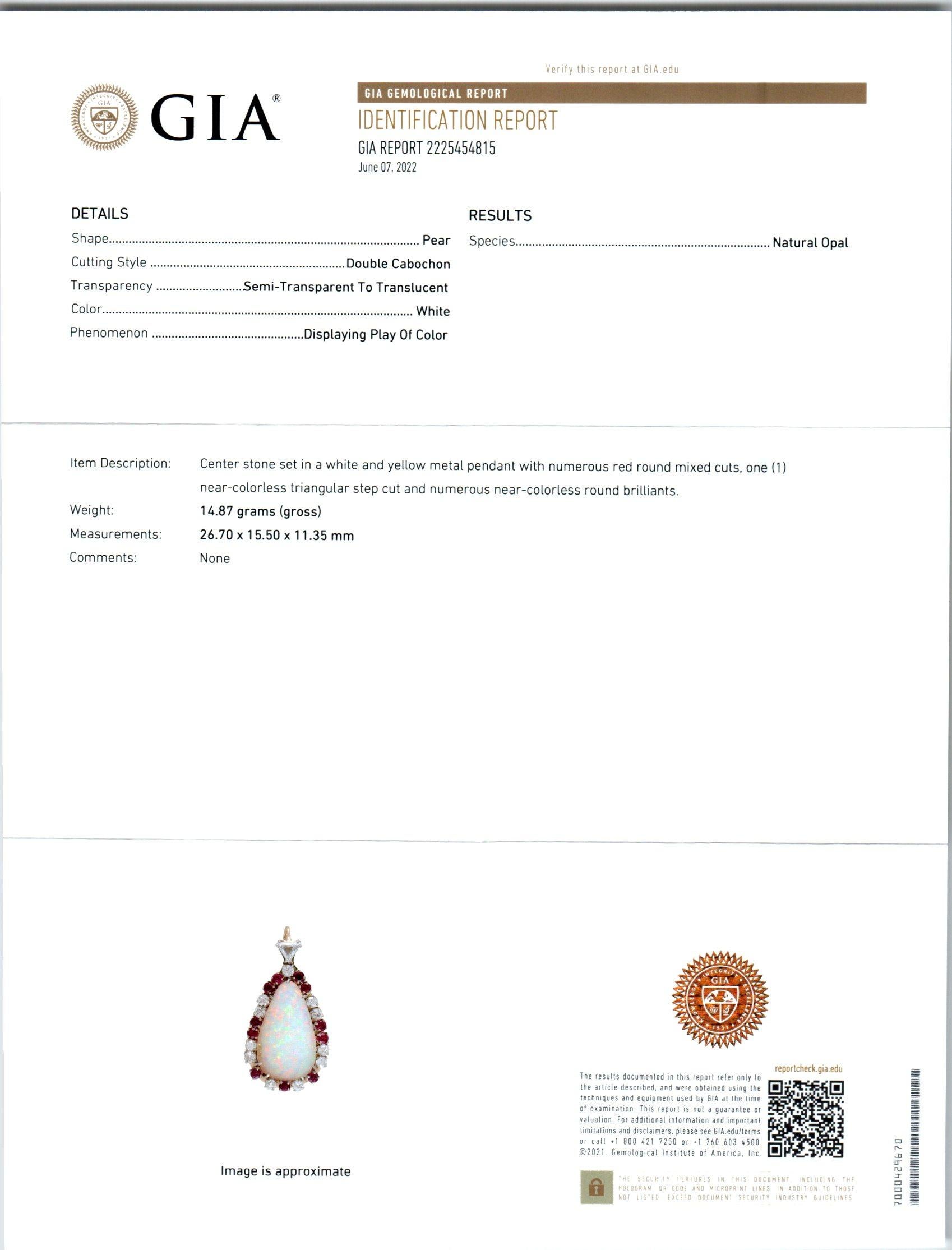 GIA-zertifizierte 27,03 Karat Opal-Rubin-Diamant-Halskette mit 14k zweifarbigem Gold-Anhänger im Zustand „Gut“ im Angebot in Stamford, CT