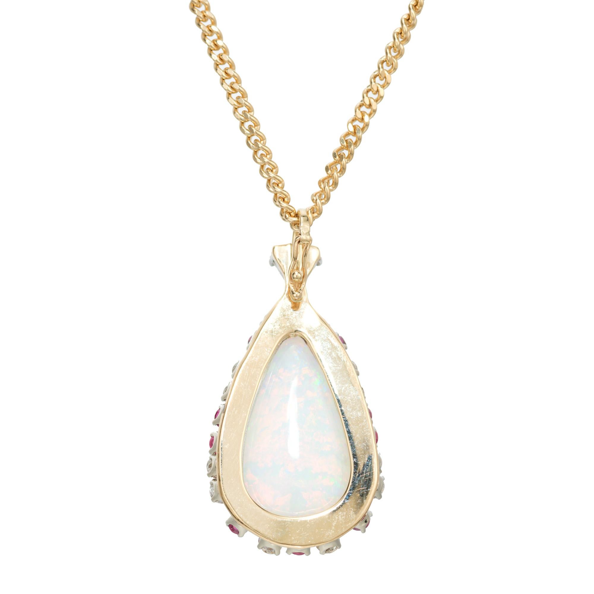 Women's GIA Certified 27.03 Carat Opal Ruby Diamond 14k Two Tone Gold Pendant Necklace For Sale