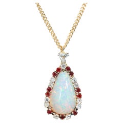 Retro GIA Certified 27.03 Carat Opal Ruby Diamond 14k Two Tone Gold Pendant Necklace