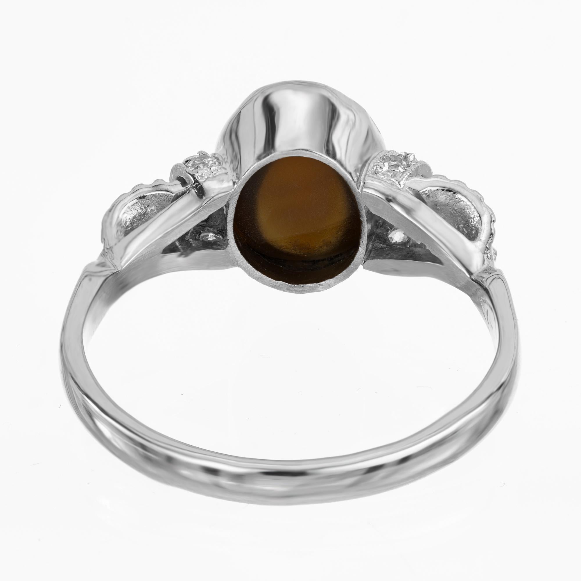 Oval Cut GIA Certified 2.71 Carat Chrysoberyl Cat’s Eye Diamond Platinum Engagement Ring For Sale