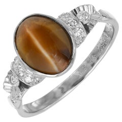 GIA Certified 2.71 Carat Chrysoberyl Cat’s Eye Diamond Platinum Engagement Ring