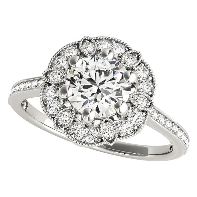 GIA Certified 2.71 Carat Round Halo Flower Bloom  Bague en diamant