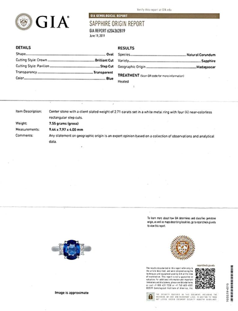 Verlobungsring mit GIA-zertifiziertem 2,71 Karat Saphir und Diamant im Zustand „Gut“ im Angebot in New York, NY