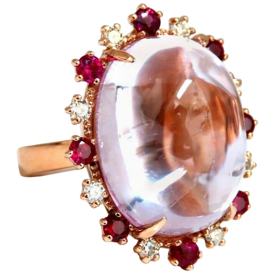 Anello in oro 14 carati con diamanti rosa naturale Kunzite e rubino certificato GIA da 27,13 carati in vendita