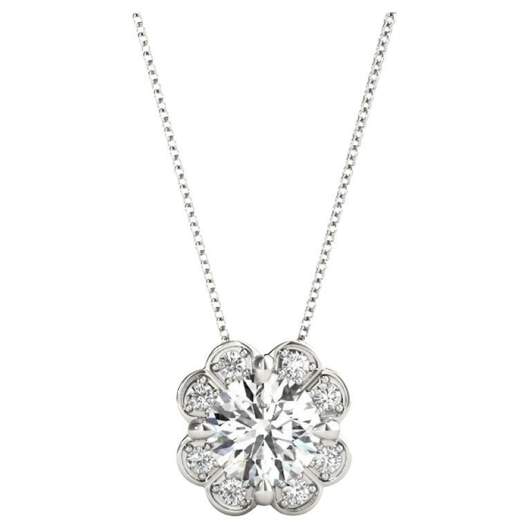 GIA Certified 2.71ct Round Diamond Floral Halo White Gold Pendant Necklace