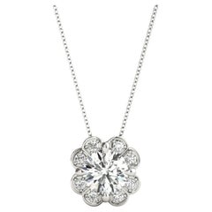 GIA Certified 2.71ct Round Diamond Floral Halo White Gold Pendant Necklace
