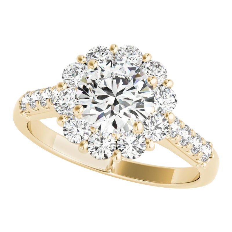 Bague certifiée GIA de 2,71 ct de diamants ronds en forme de halo de fleur