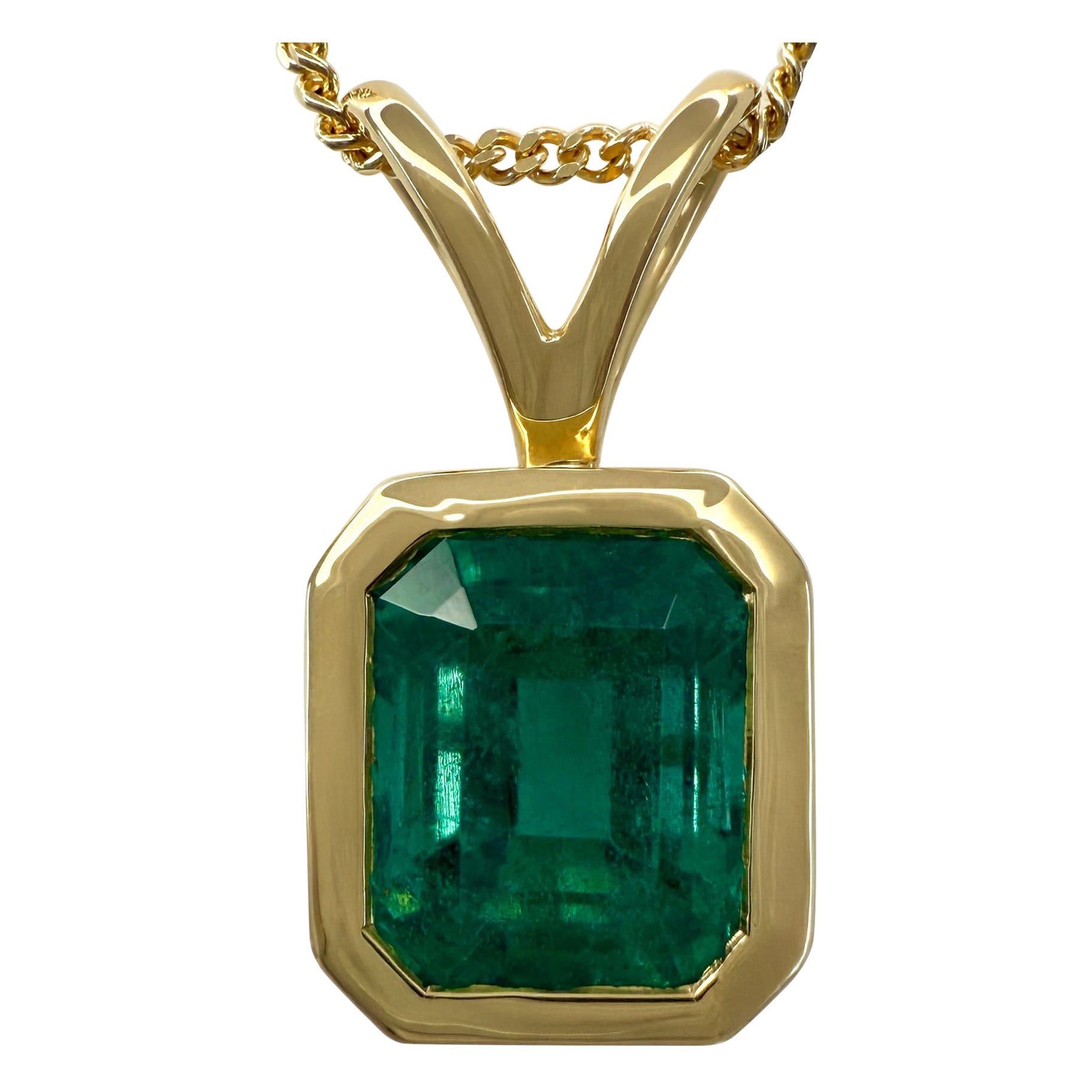 Collier pendentif en or 18k certifié GIA 2.71ct Vivid Green Emerald Octagonal Cut