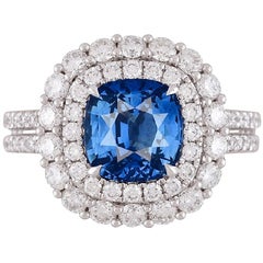 DiamondTown GIA Certified 2.72 Carat Ceylon Sapphire and Diamond Ring