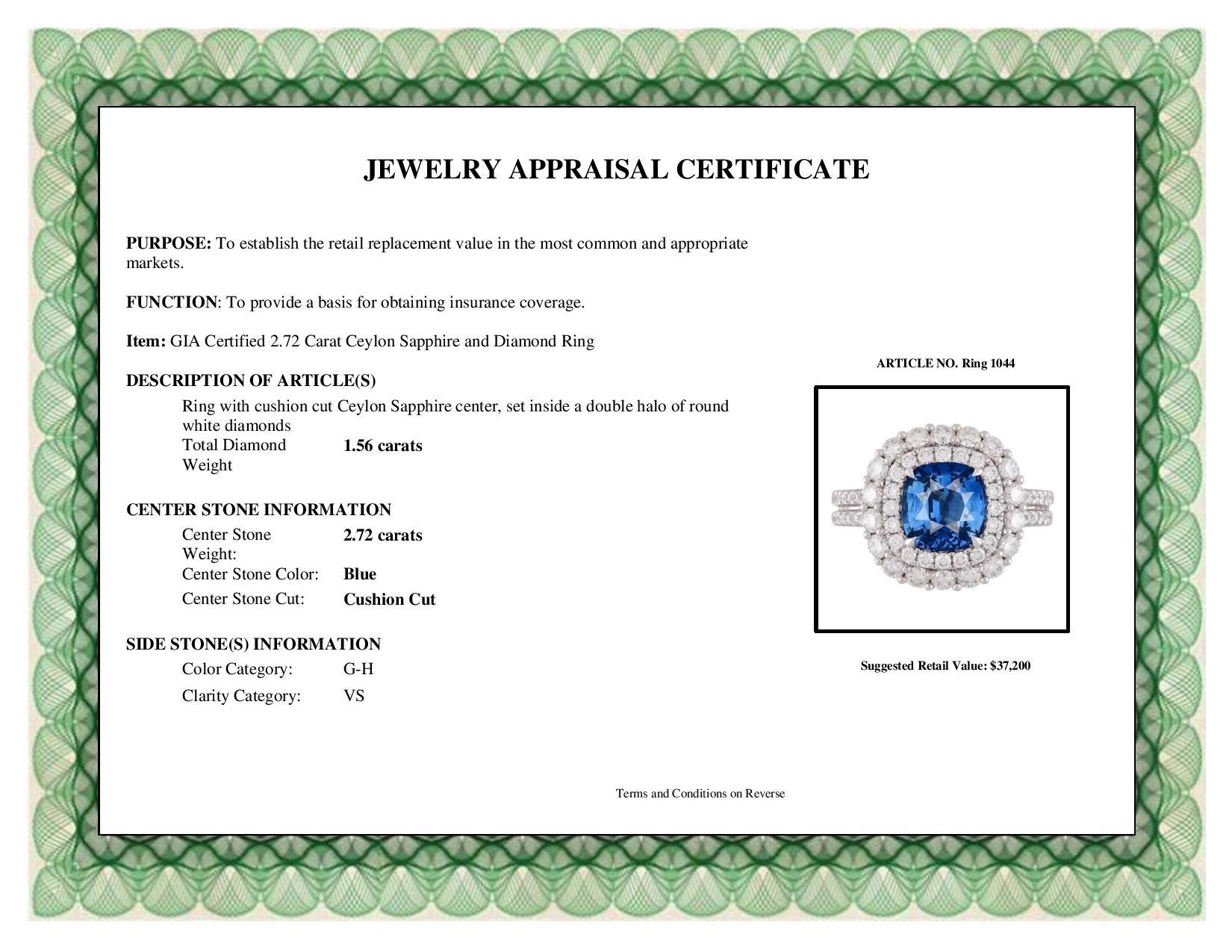 DiamondTown GIA Certified 2.72 Carat Ceylon Sapphire and Diamond Ring 2