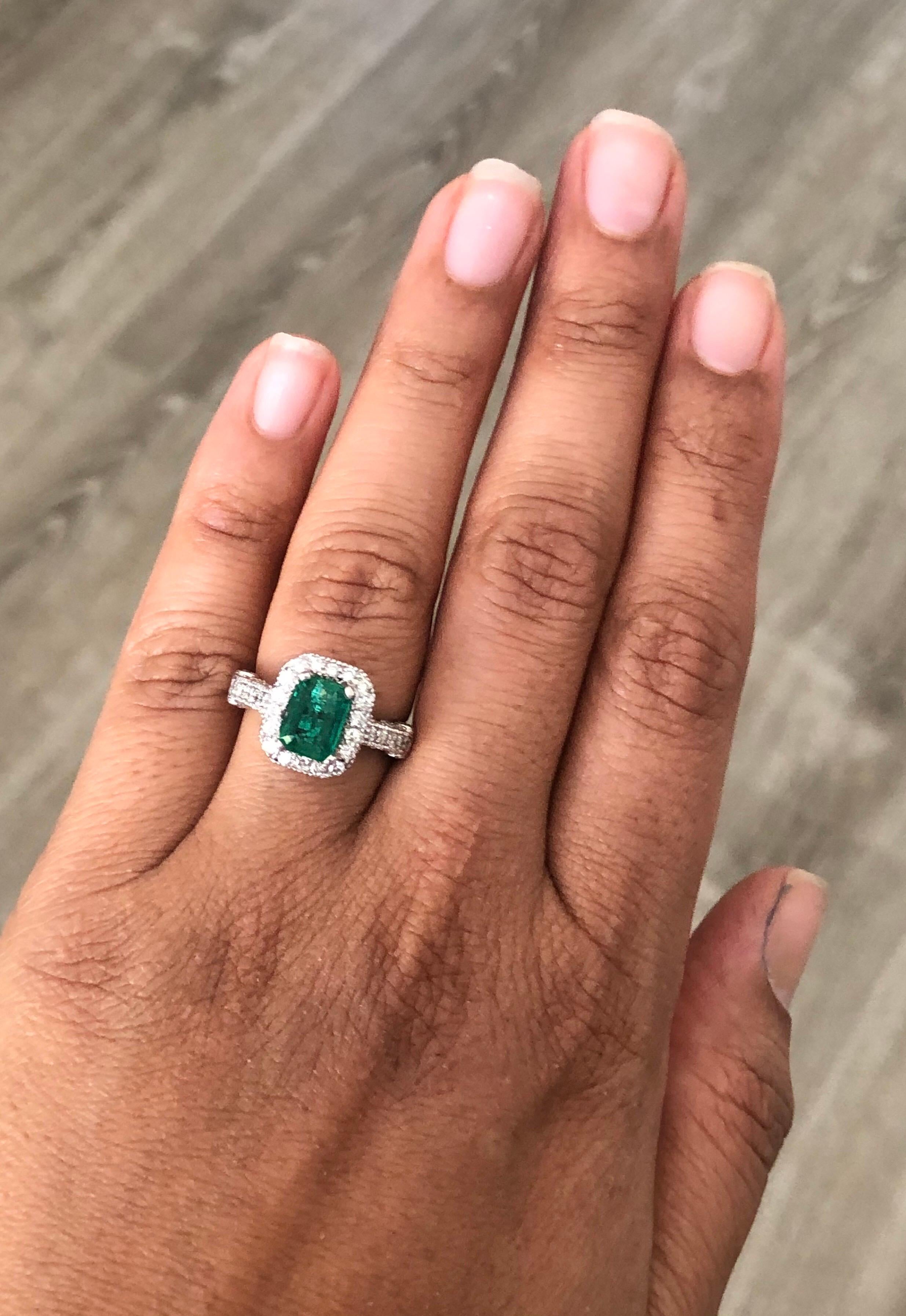 Modern GIA Certified 2.72 Carat Emerald Diamond 14 Karat White Gold Bridal Ring For Sale