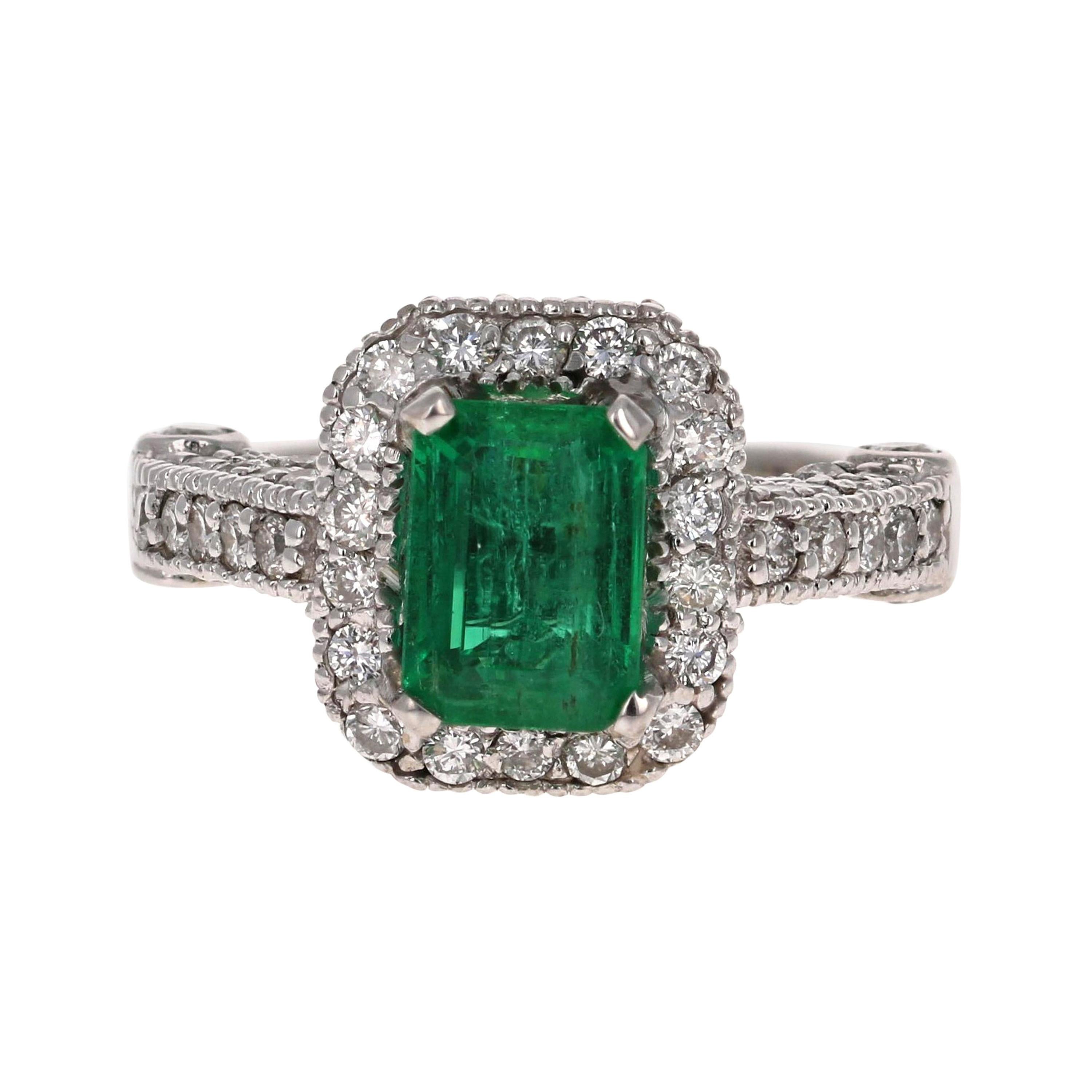 GIA Certified 2.72 Carat Emerald Diamond 14 Karat White Gold Bridal Ring