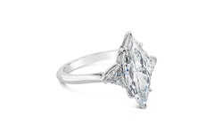 GIA Certified 2.72 Carats Marquise Cut Diamond Three-Stone Engagement Ring