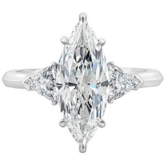 GIA Certified 2.72 Carats Marquise Cut Diamond Three-Stone Engagement Ring