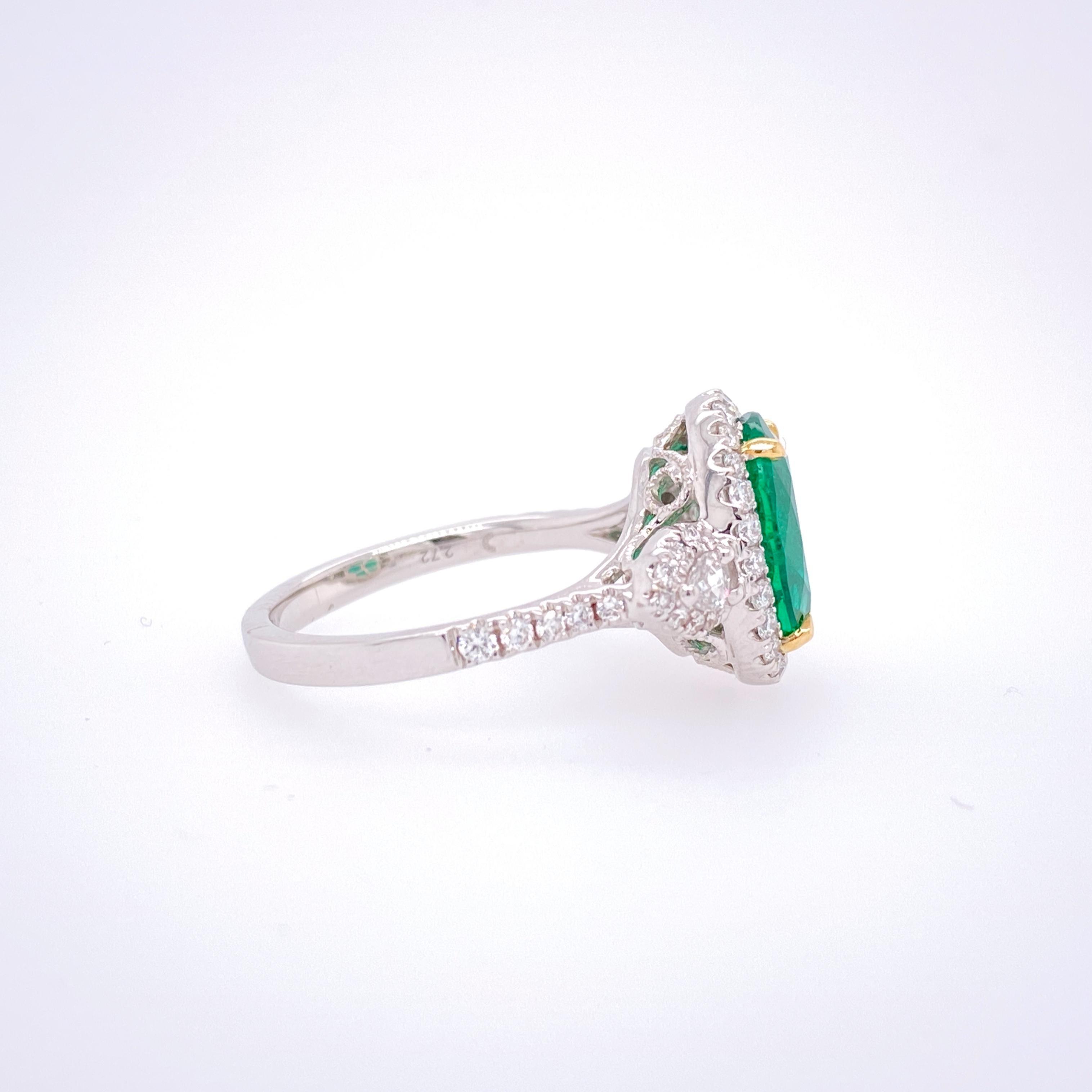 Oval Cut GIA Certified 2.72 Carat Oval Emerald and Diamond Ring