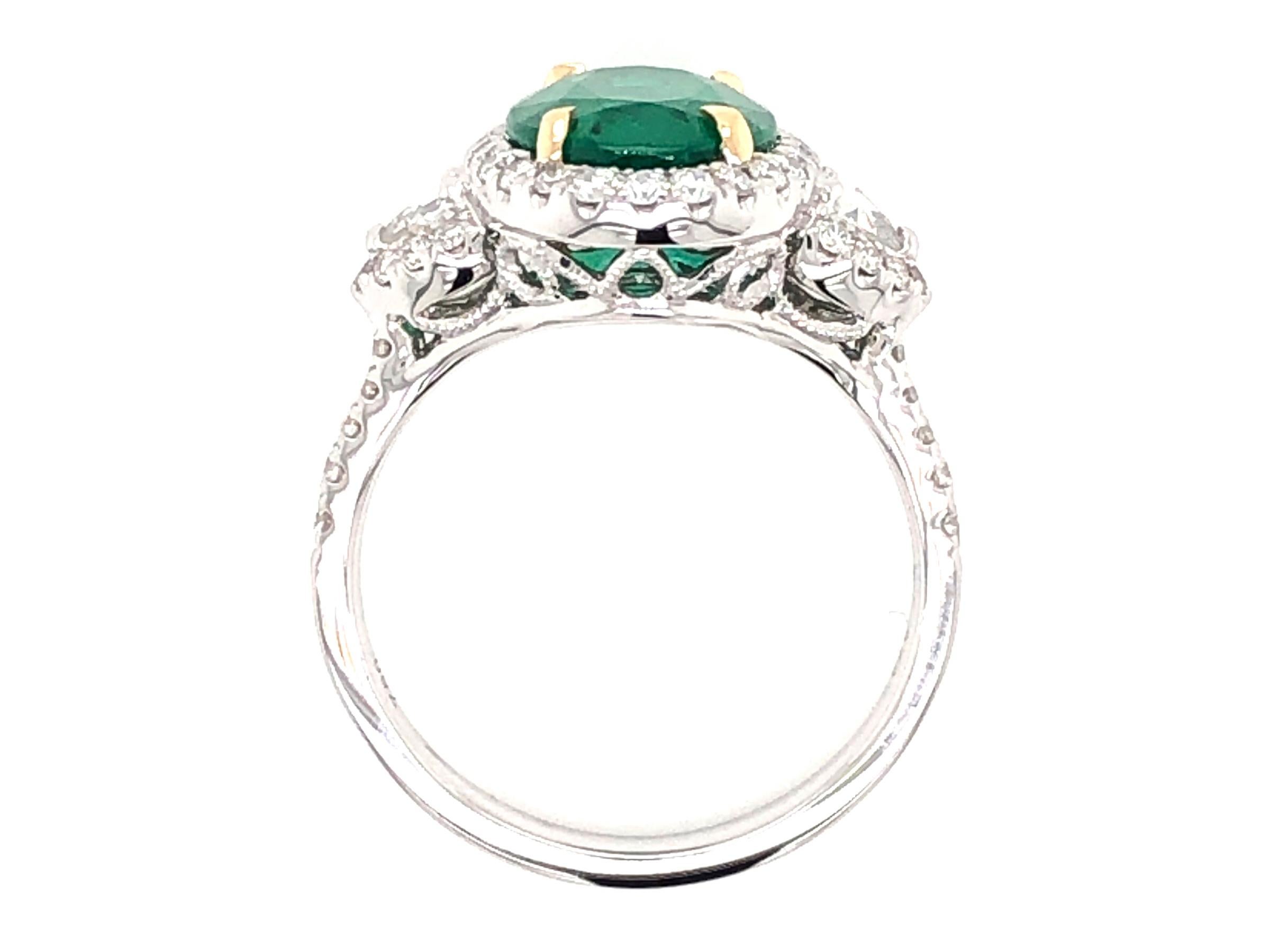 GIA Certified 2.72 Carat Oval Emerald and Diamond Ring 1