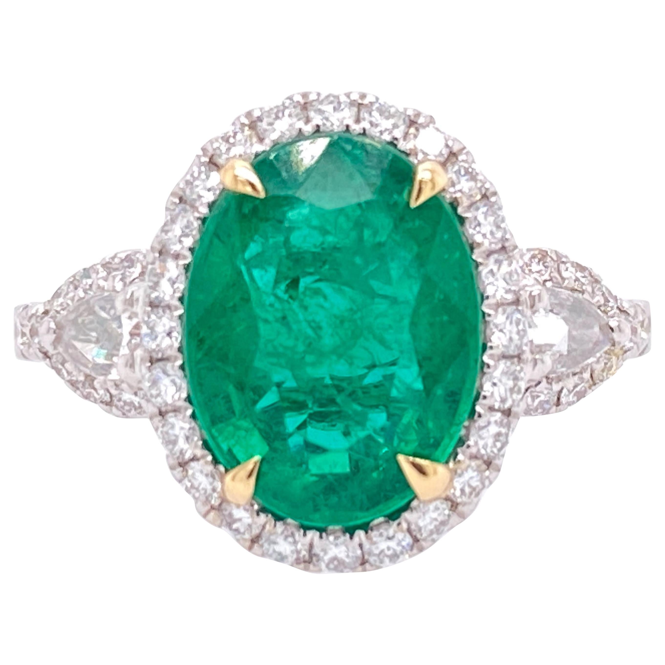 GIA Certified 2.72 Carat Oval Emerald and Diamond Ring