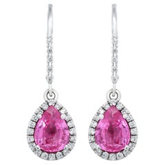 Antique GIA Certified Natural 2.72 Carats Pink Sapphire Earring Diamonds set