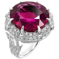 Bague avec tourmaline rubellite rouge ronde de 27,25 carats certifiée GIA