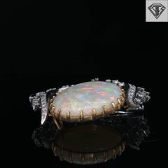 GIA Certified 27.28 Carat Opal & Diamond Convertible Brooch Pendant in 18K Gold