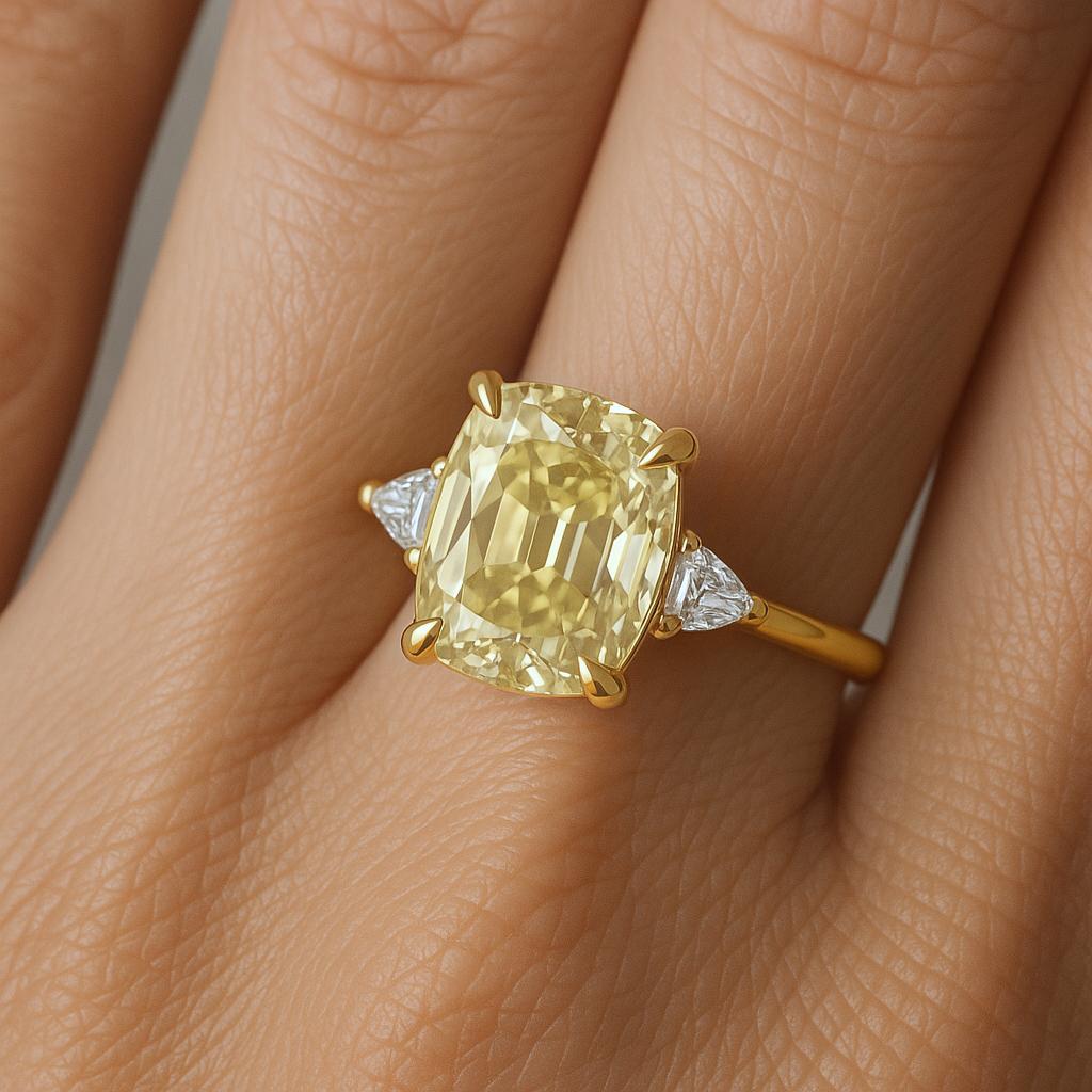 Art Deco GIA Certified 2.73 Carat Fancy Light Yellow Old Mine Cut Diamond Engagement Ring For Sale