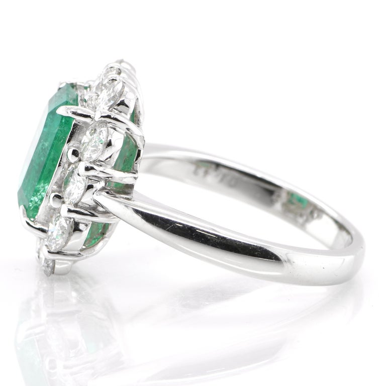 Emerald Cut GIA Certified 2.73 Carat Natural Colombian Emerald Diamond Ring Set in Platinum For Sale