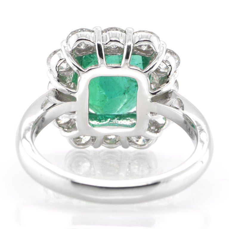 Women's GIA Certified 2.73 Carat Natural Colombian Emerald Diamond Ring Set in Platinum For Sale
