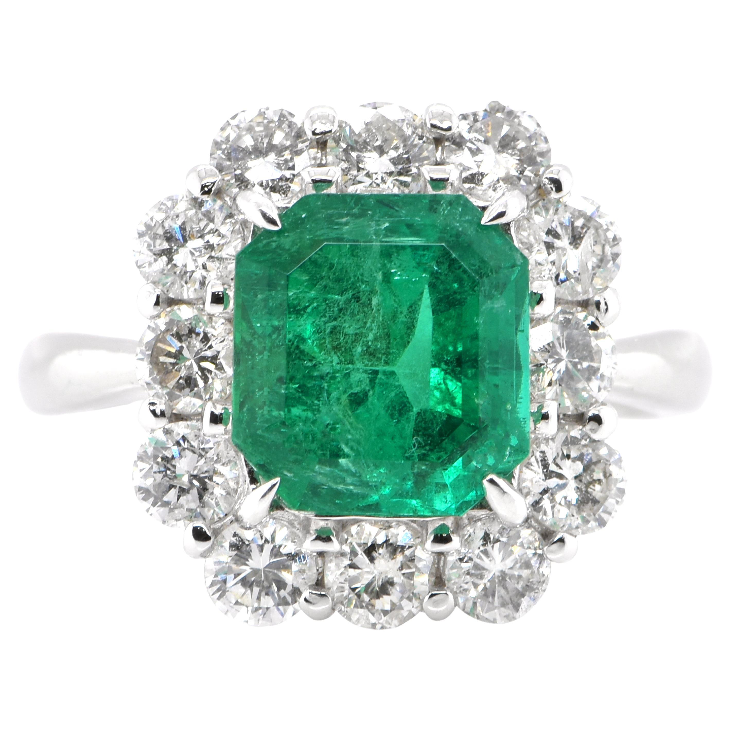 GIA Certified 2.73 Carat Natural Colombian Emerald Diamond Ring Set in Platinum
