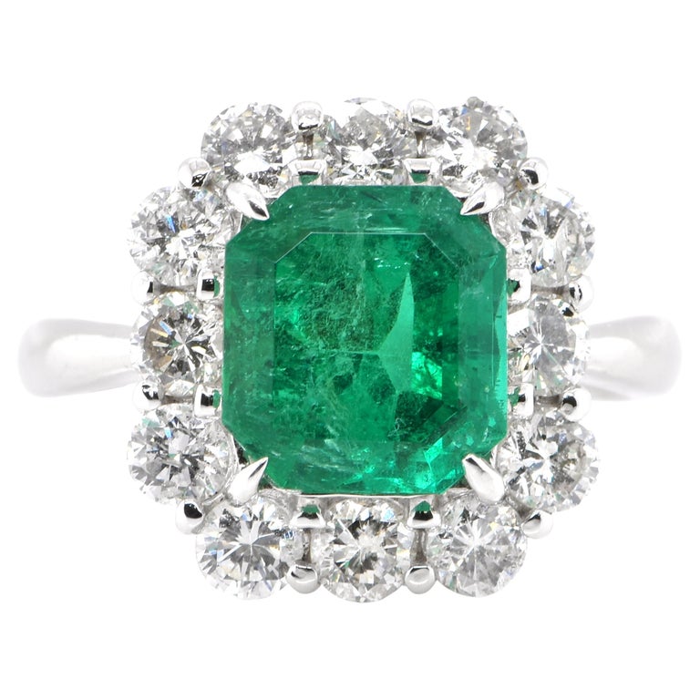 GIA Certified 2.73 Carat Natural Colombian Emerald Diamond Ring Set in Platinum For Sale