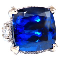 GIA Certified 27.35ct Natural Blue Tanzanite Diamonds Ring 18kt Three Stone