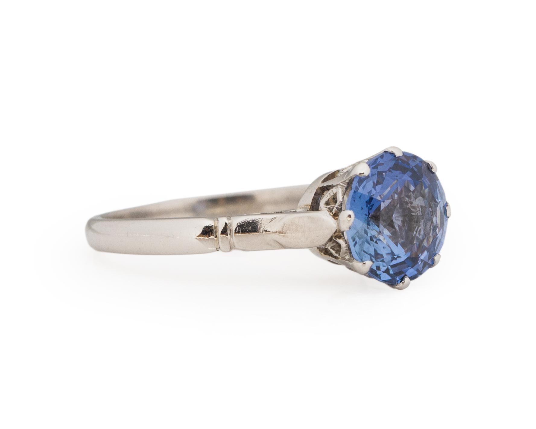 Ring Size: 6.5
Metal Type: Platinum [Hallmarked, and Tested]
Weight: 5.10 grams

Center Diamond Details:
GIA REPORT #: 2221312964
Weight: 2.74ct
Cut: Round Transitional
Treatments: None, Unheated, Natural
Color: Blue, Color change, Blue to