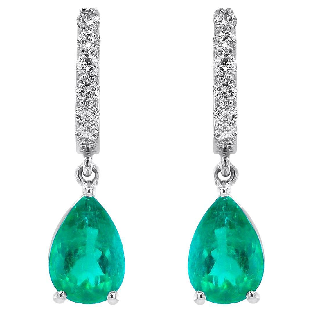 Natural Green Emerald Stones 2.74 cts in 18KWG Earrings w Diamonds / GIA Report