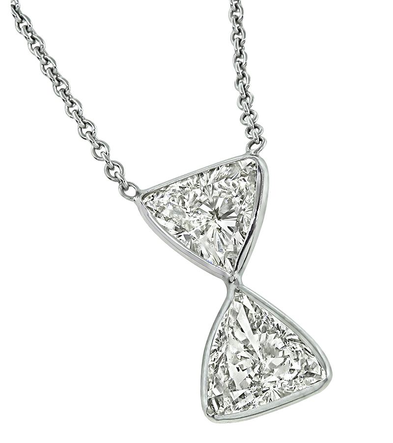 Trillion Cut GIA Certified 2.74ct Diamond Hour Glass Pendant Necklace For Sale