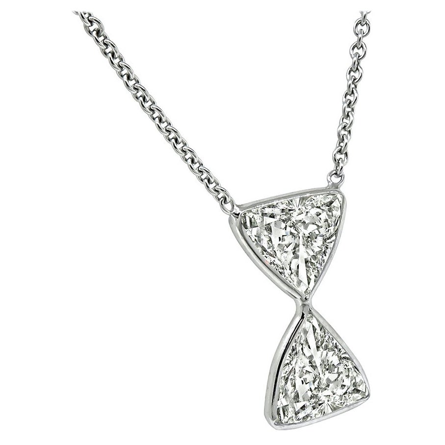 GIA Certified 2.74ct Diamond Hour Glass Pendant Necklace For Sale