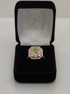GIA Certified 2.75 Carat Fancy Yellow Green Diamond Ring with Pink Accents