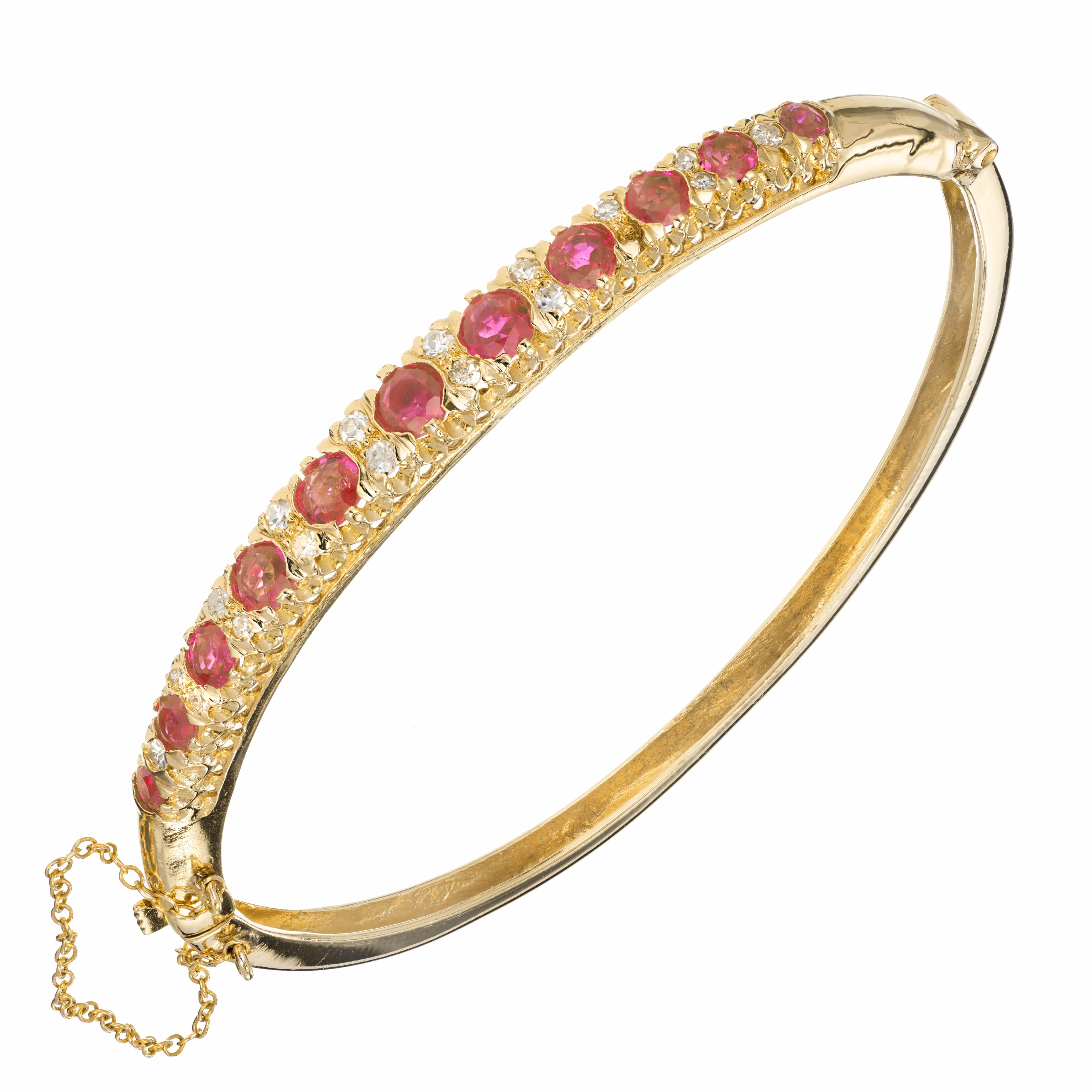 GIA Certified 2.75 Carat Natural Ruby Diamond Yellow Gold Bangle Bracelet