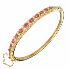 Antique GIA Certified 2.75 Carat Natural Ruby Diamond Yellow Gold Bangle Bracelet
