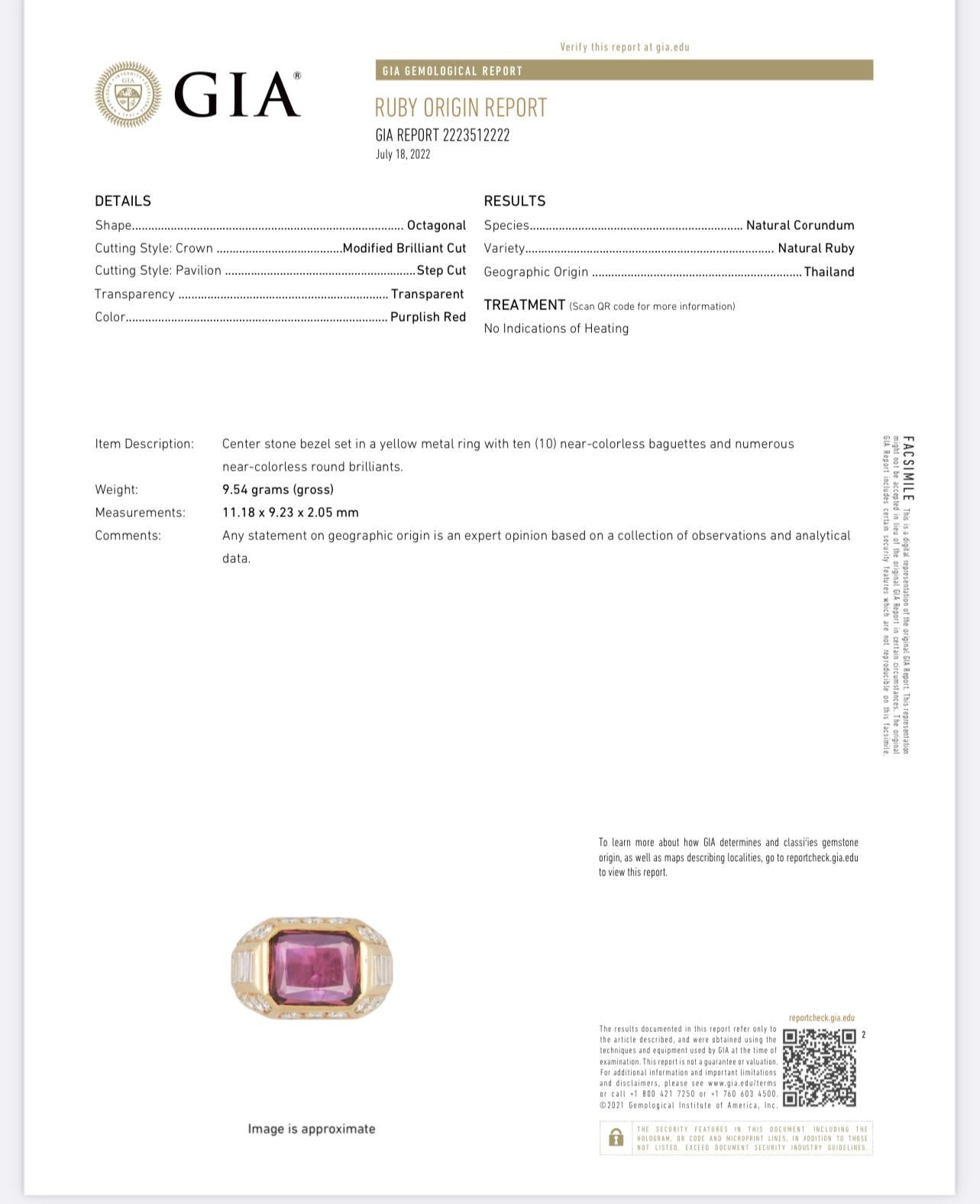 GIA Certified 2.50 Carat No Heat Octagonal Ruby and Diamond Engagement Ring 4