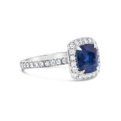GIA Certified 2.75 Carats Cushion Cut Sapphire & Diamond Halo Engagement Ring